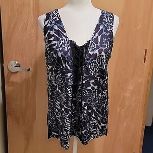 A.Z.I. navy leopard print lace up tank M